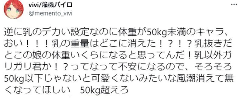 《巨乳二次元人物体重没破50公斤》日本网友吐槽这种设定根本不合理 重量都跑到哪里去了呢？
