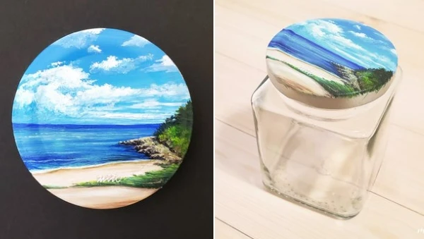 废物再利用!日本画家《用3公分瓶盖作画》直接给你一张风景图!