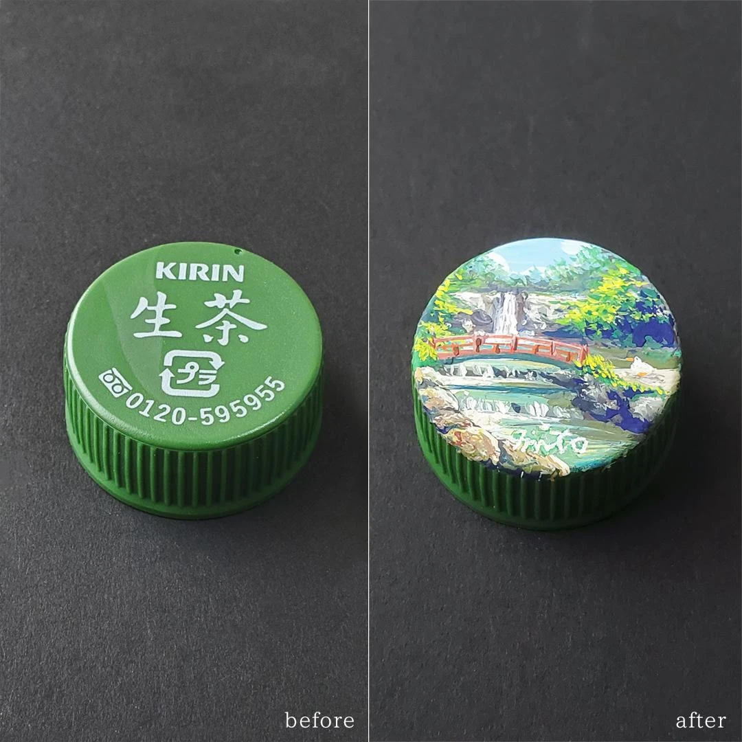 废物再利用!日本画家《用3公分瓶盖作画》直接给你一张风景图!