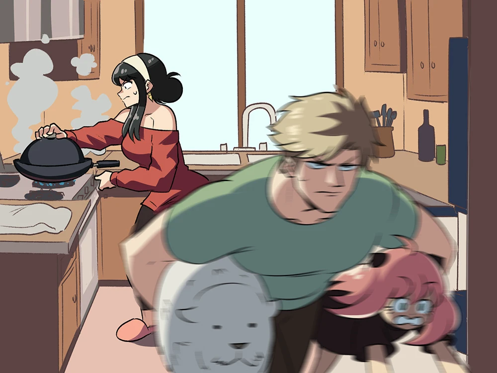 绘师《间谍过家家》片头二创致敬「厨房夫妻失和影片」，笑翻网友！