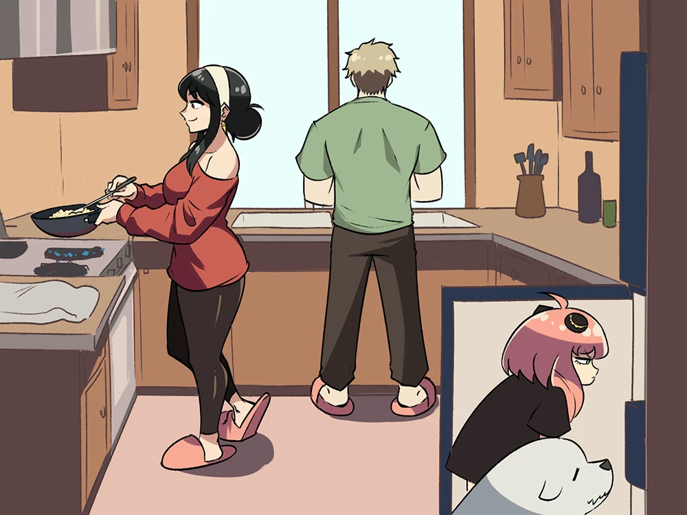 绘师《间谍过家家》片头二创致敬「厨房夫妻失和影片」，笑翻网友！