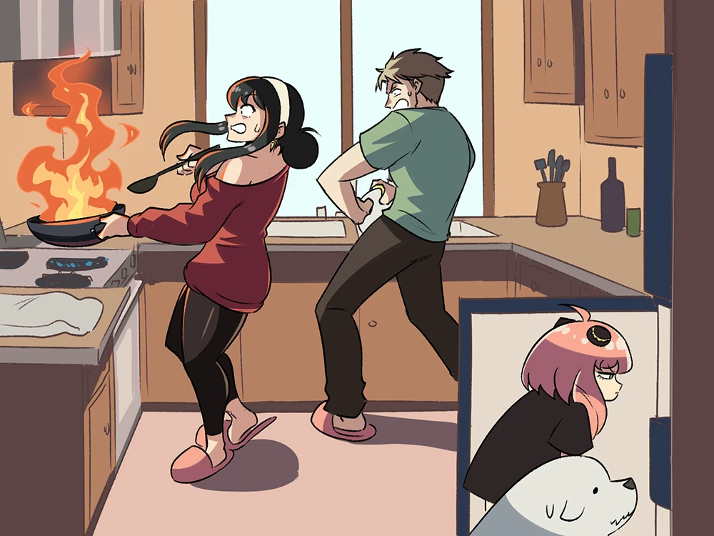 绘师《间谍过家家》片头二创致敬「厨房夫妻失和影片」，笑翻网友！