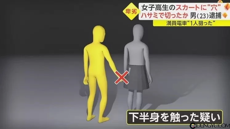 《新型电车痴汉做案方式》剪破女高中生裙子再伸手进去摸
