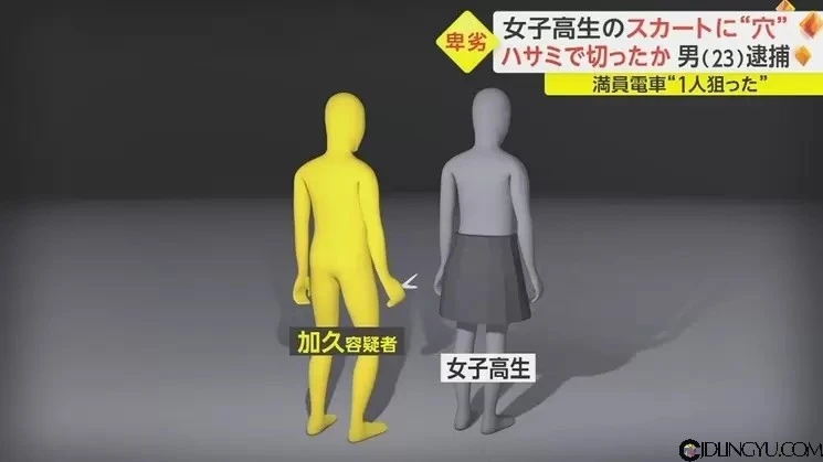 《新型电车痴汉做案方式》剪破女高中生裙子再伸手进去摸