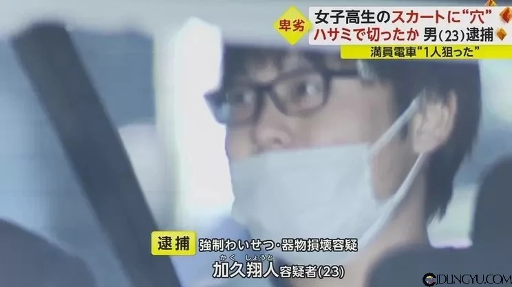 《新型电车痴汉做案方式》剪破女高中生裙子再伸手进去摸