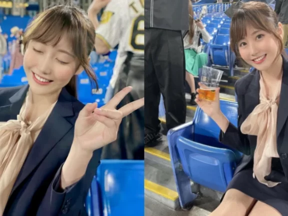 甜美OL「みなみまる」下班看球赛制服来不及换 外表太正征服看台观众