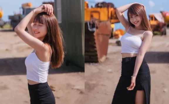 清新正妹「董瑷昀Yumi」闯工程地超违和,大眼灿笑征服每一下快门