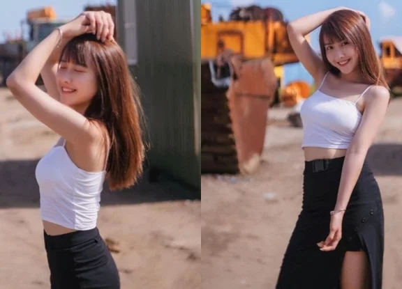 清新正妹「董瑷昀Yumi」闯工程地超违和,大眼灿笑征服每一下快门